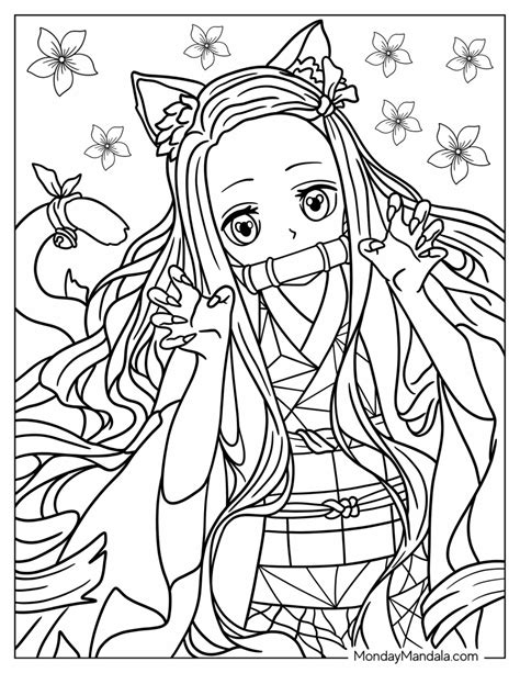 nezuko colouring pages|More.